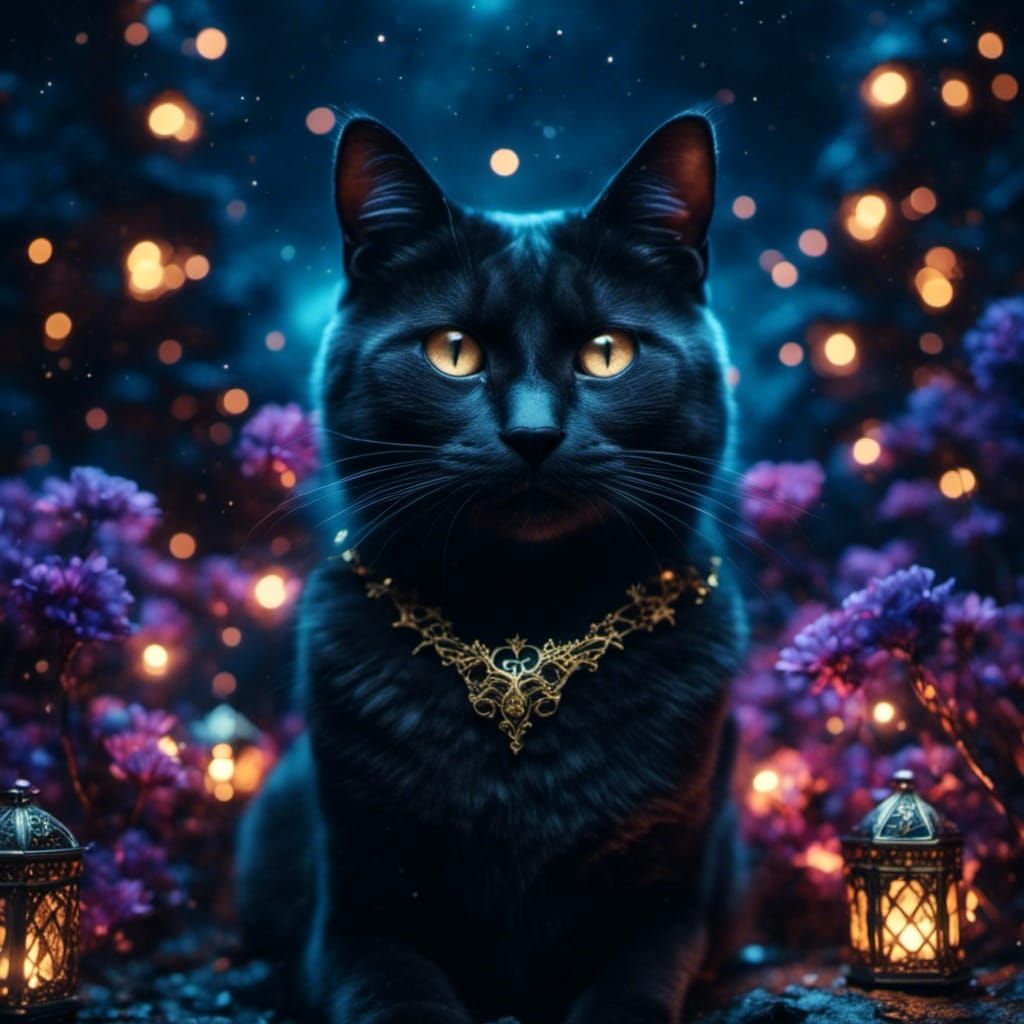 Elegant Black Cat with Golden Sparkle Highlights