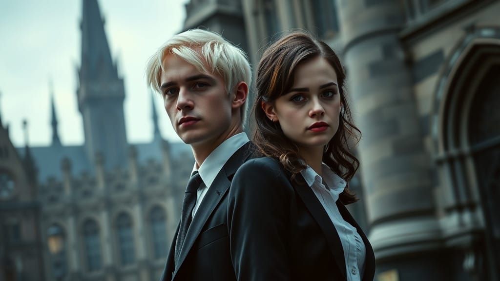 Elegant Ministry of Magic Scene with Draco and Hermione