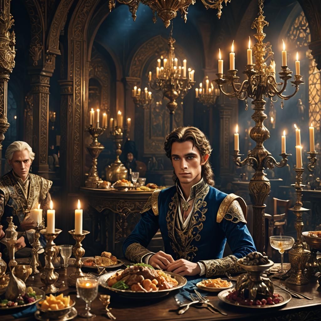 Fantasy Half-Elf Aristocrat at Lavish Feast