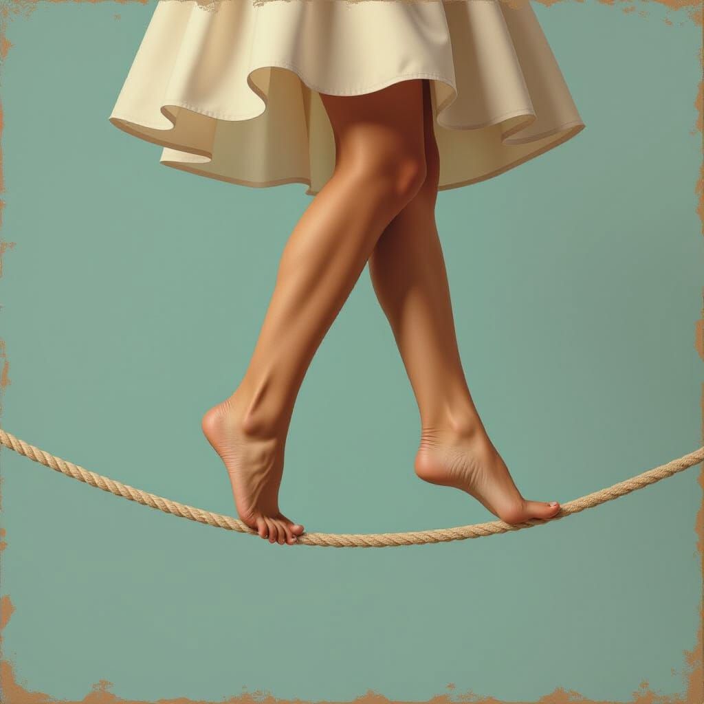 Elegant Barefoot Legs Walk a Tightrope