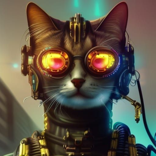 Cyberpunk Cat in Dystopian Neon World