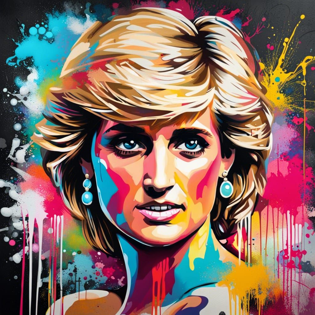 Princess Diana in Colorful Graffiti Street Art