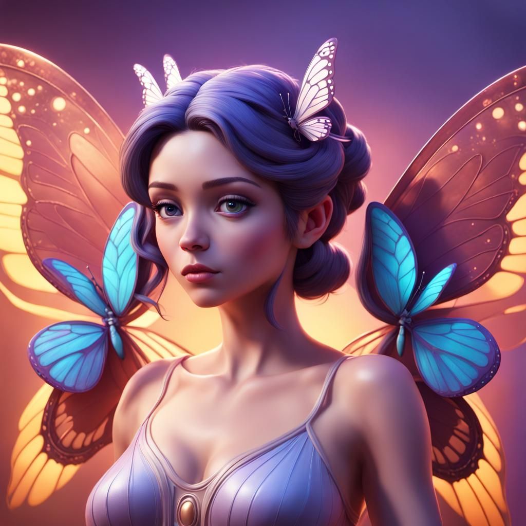 Psyche with Butterfly Wings: 3D Digital Art