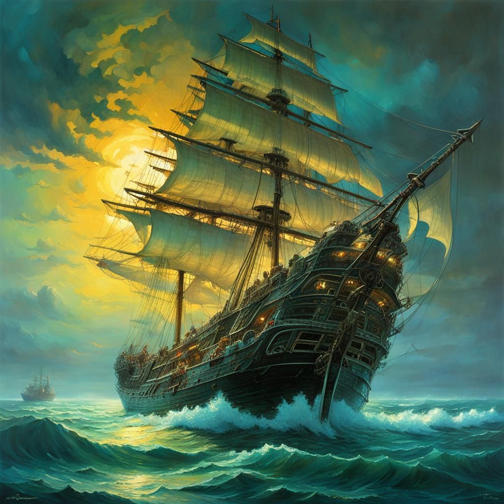 Ghostly Flying Dutchman Schooner Fantasy Painting