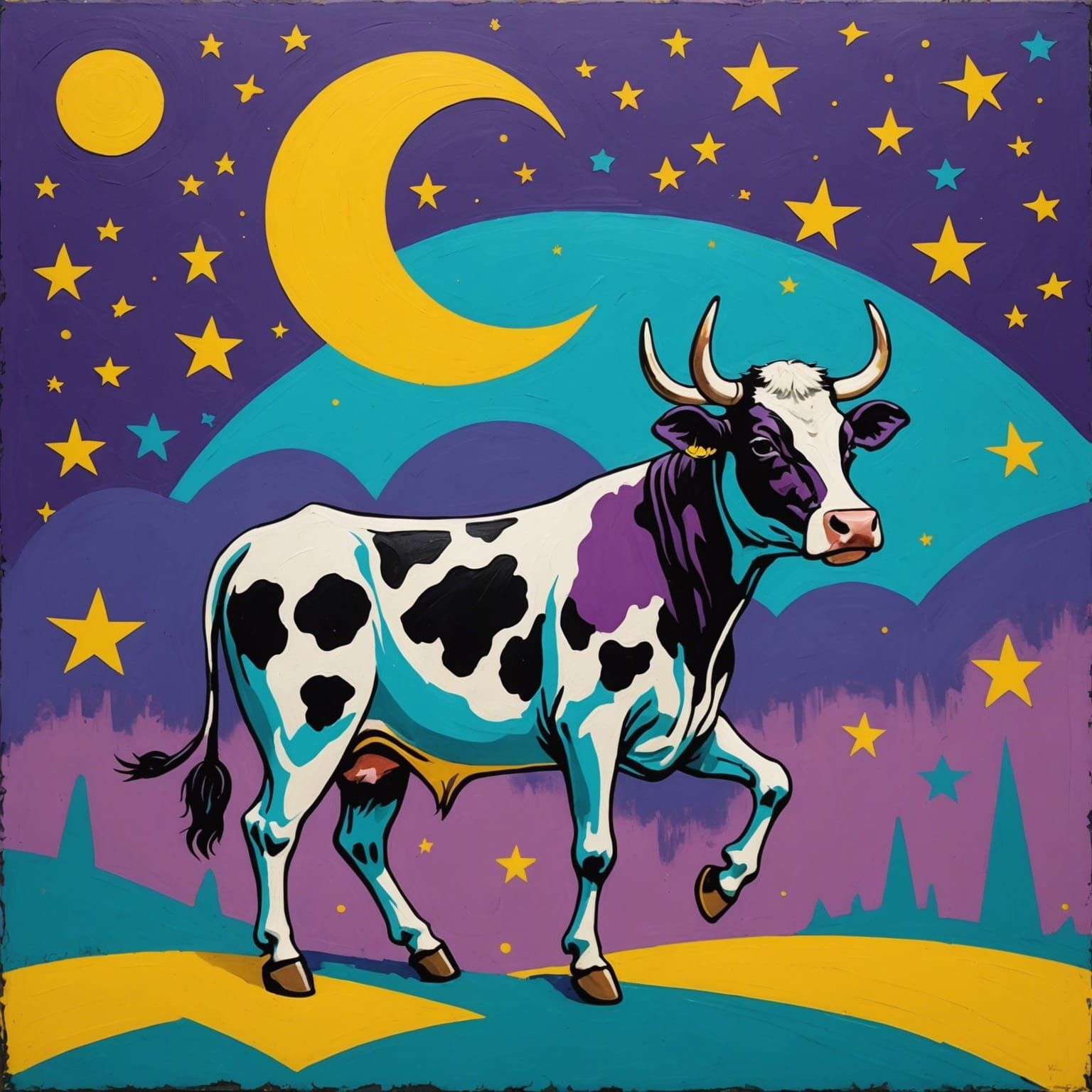 Abstract Cubist Cow Jumps Over Moon