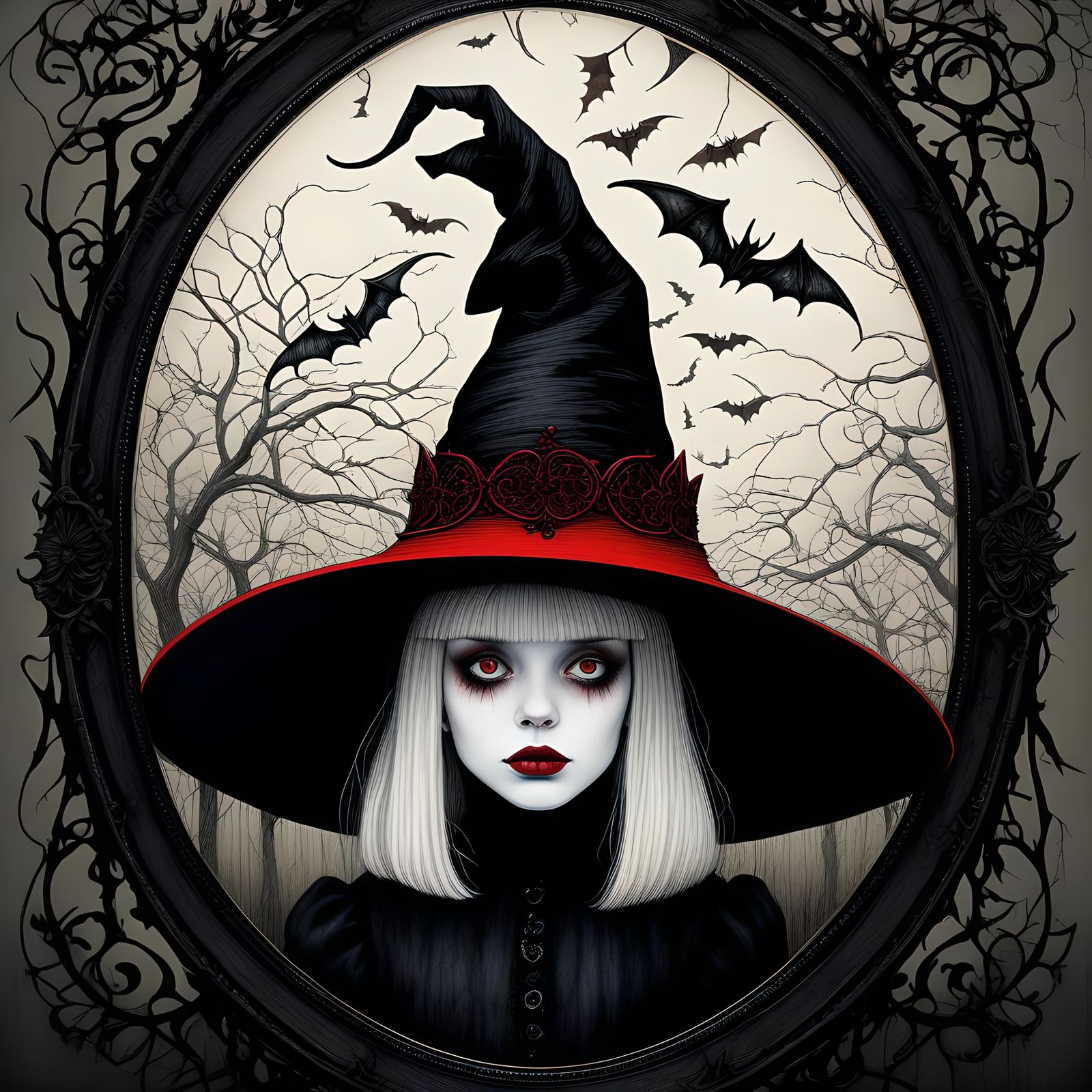 Gothic Whimsical Girl with Carnival Ornaments