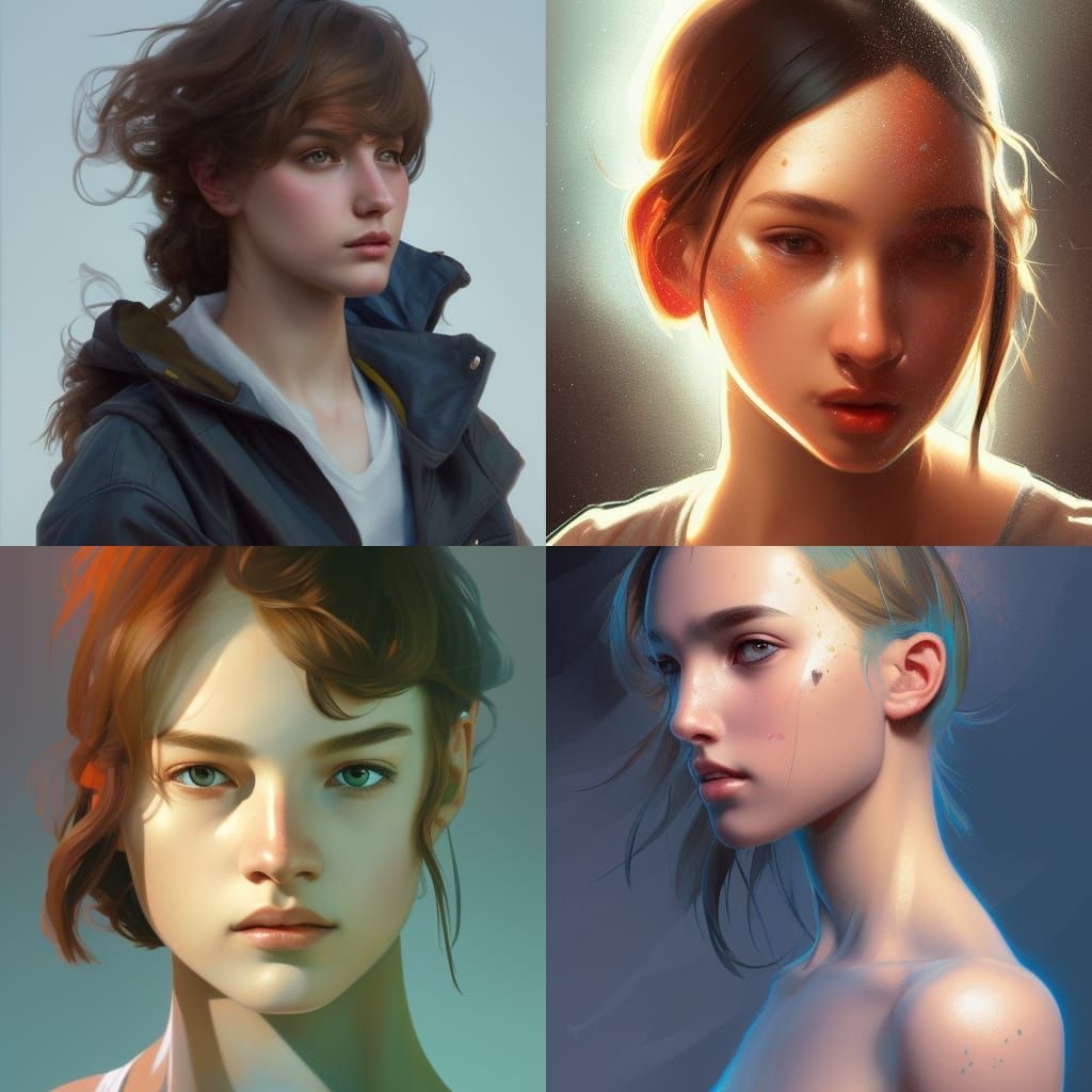 Detailed Teen Portrait in Art Nouveau Style