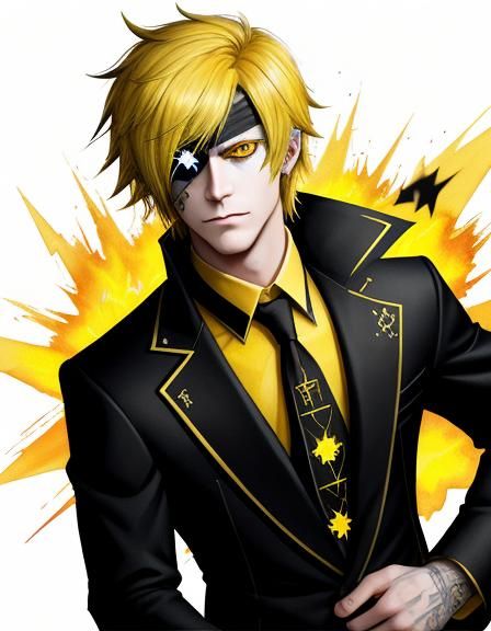 Bill Cipher Watercolor Portrait with Fiery Text