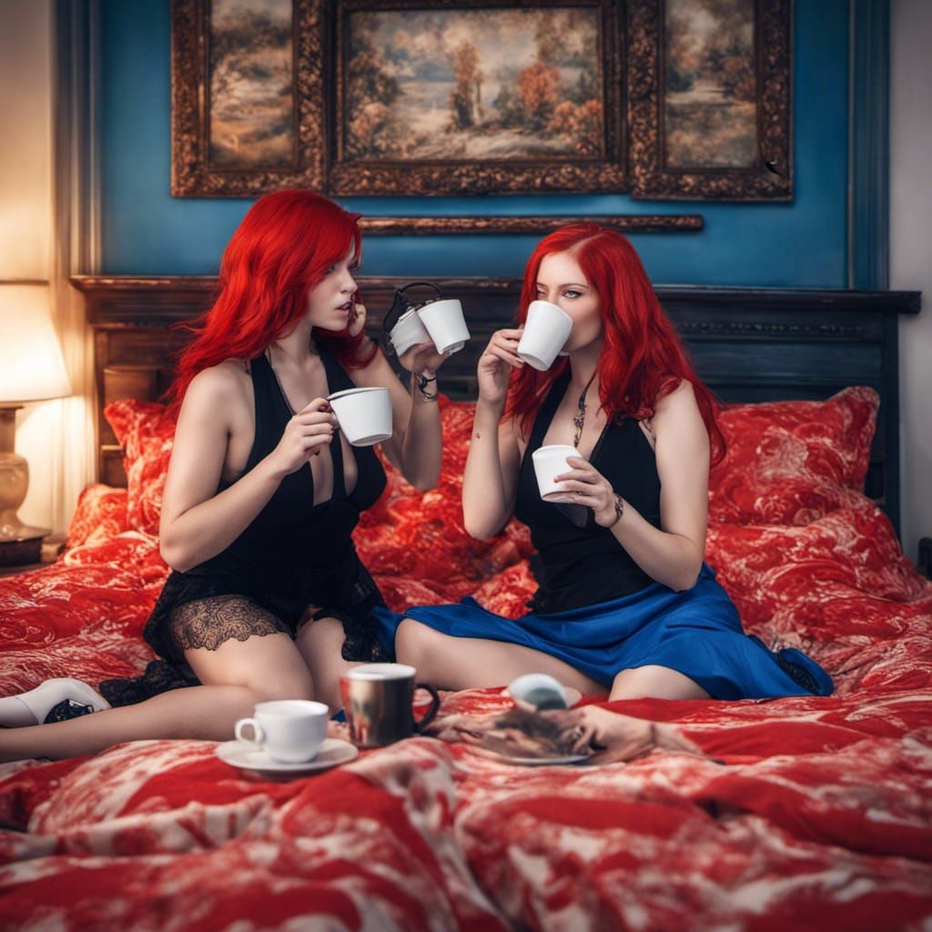 Hyperrealistic Image of Two Girls Drinking Coffee