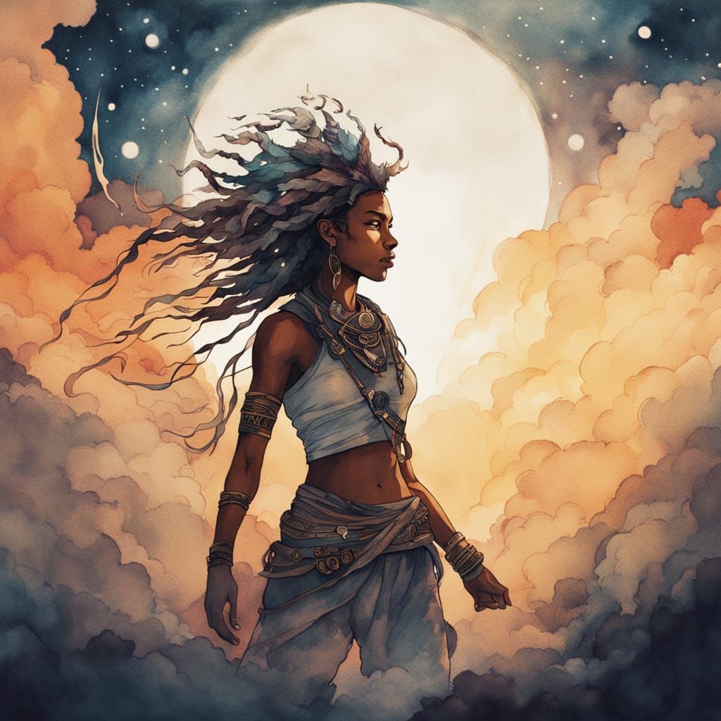 Ethereal Tribal Warrior Rises from Celestial Smoke