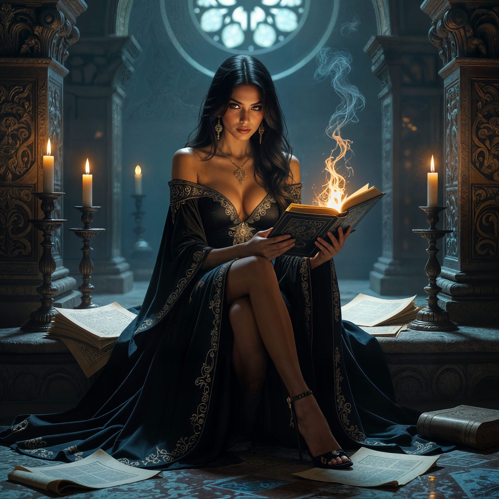 Mystical Heretic Deciphers Forbidden Texts: Art Nouveau Styl...