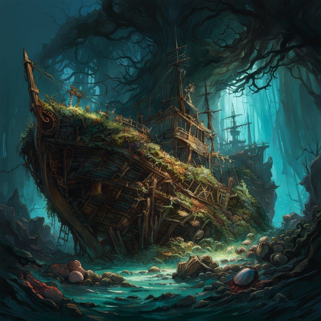 Detailed Overgrown Shipwreck Concept Art