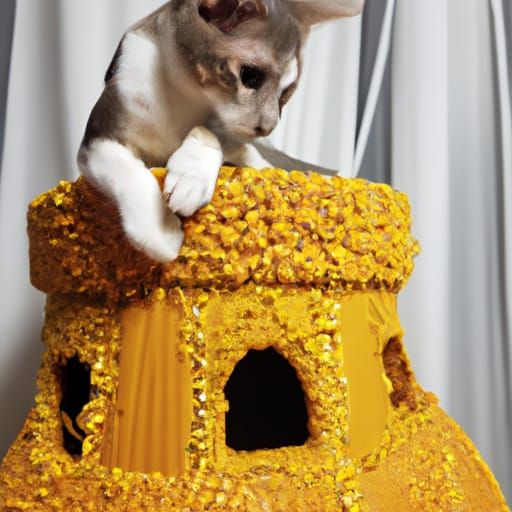 Cat Plays on Tower Inside of Pumpkin