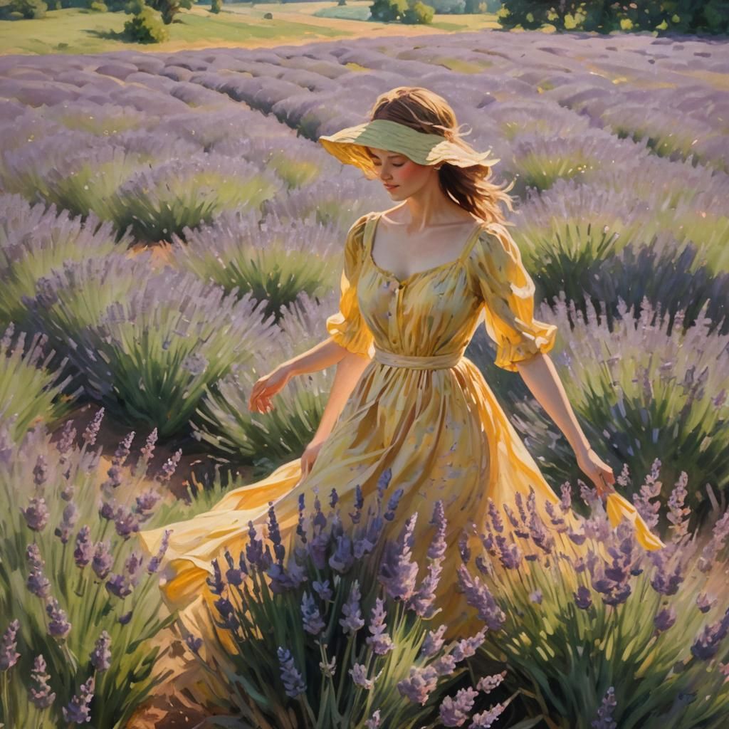 Impressionistic Lavender Field at Golden Hour