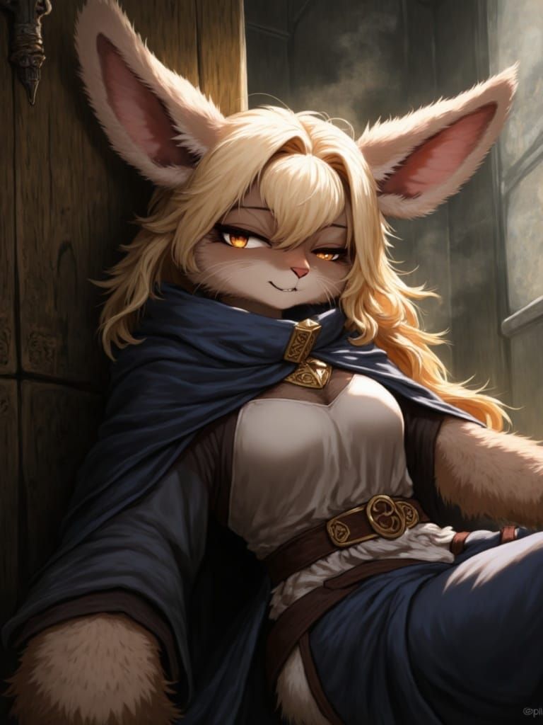 Feminine Space Witch Bunny in Heavy Cloak