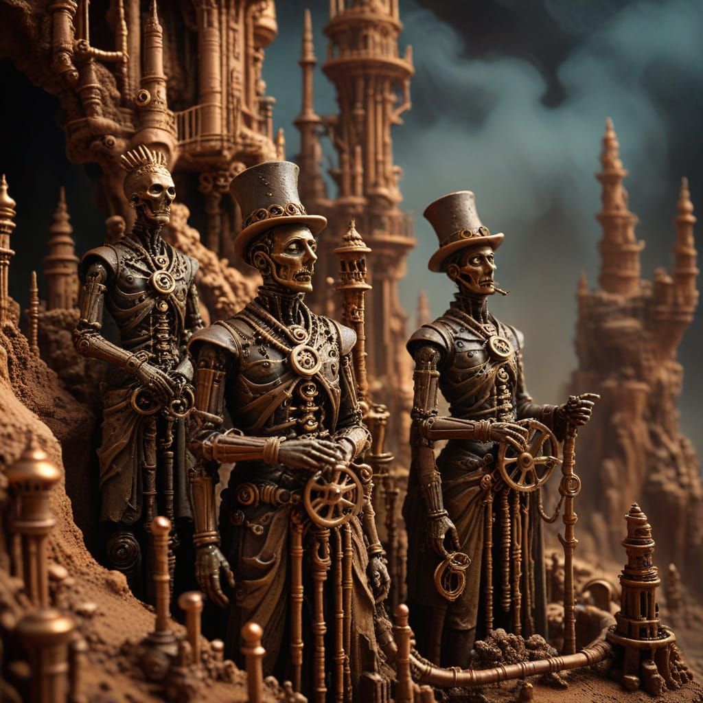 Steampunk Clay Landscape with Miniature Figures