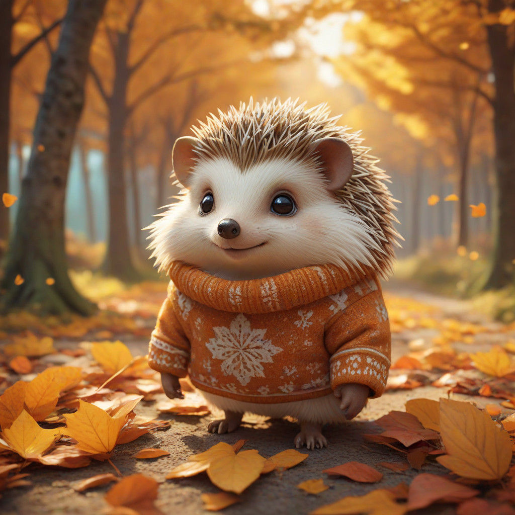 Chibified Hedgehog in Autumn Wonderland
