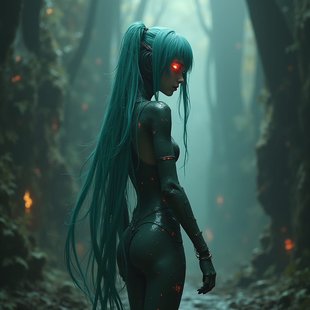 Eldritch Cybernetic Hatsune Miku in Mystical Realm