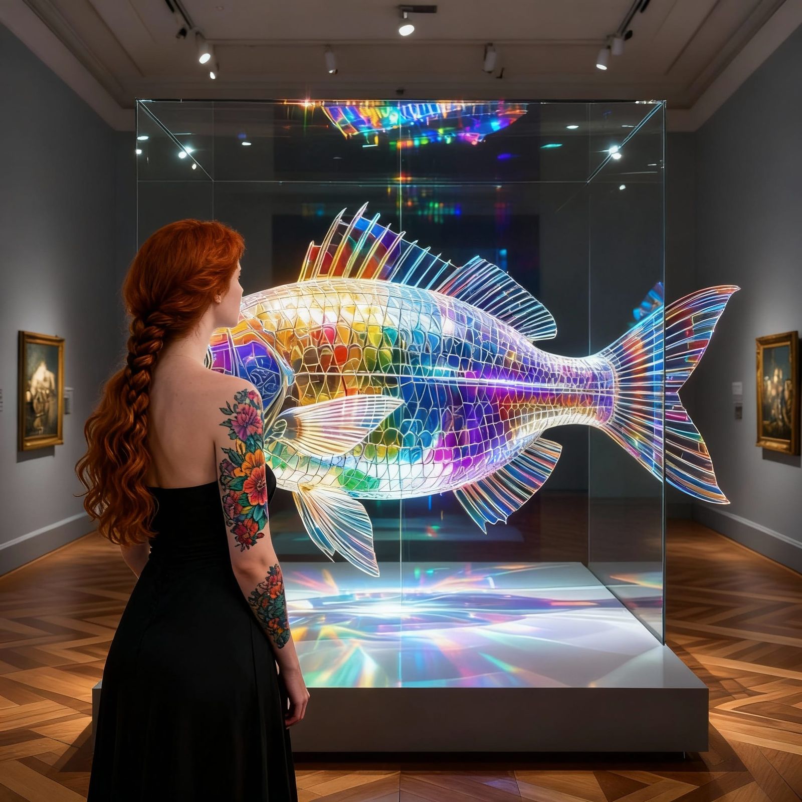 Woman Admiring Glass Exhibit in Museum