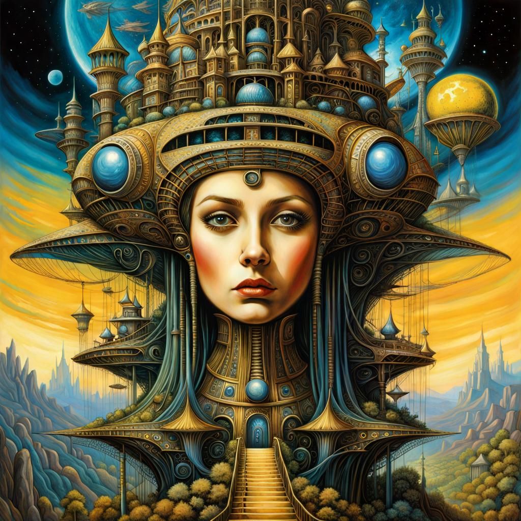 Princess in Tower: Psychedelic Retropunk Fantasy Art