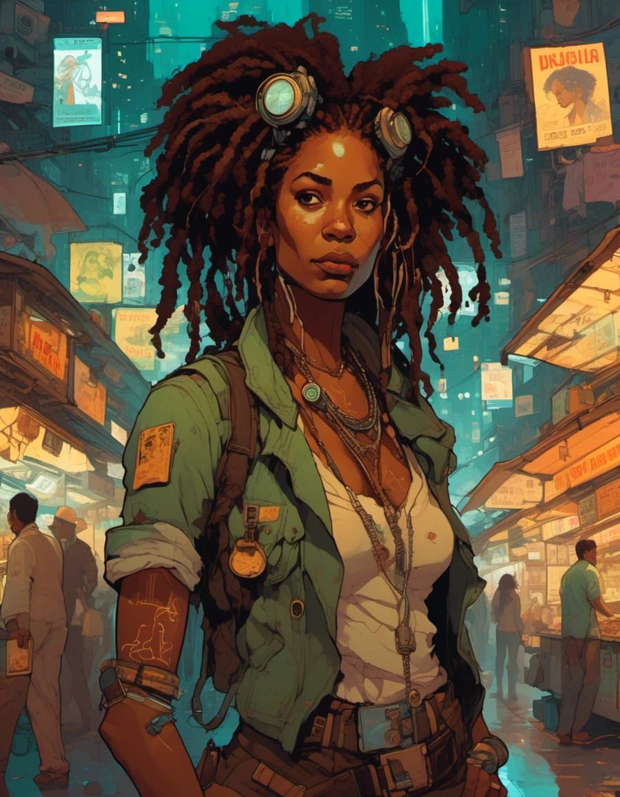 Cyberpunk Detective Roams Hologram Market