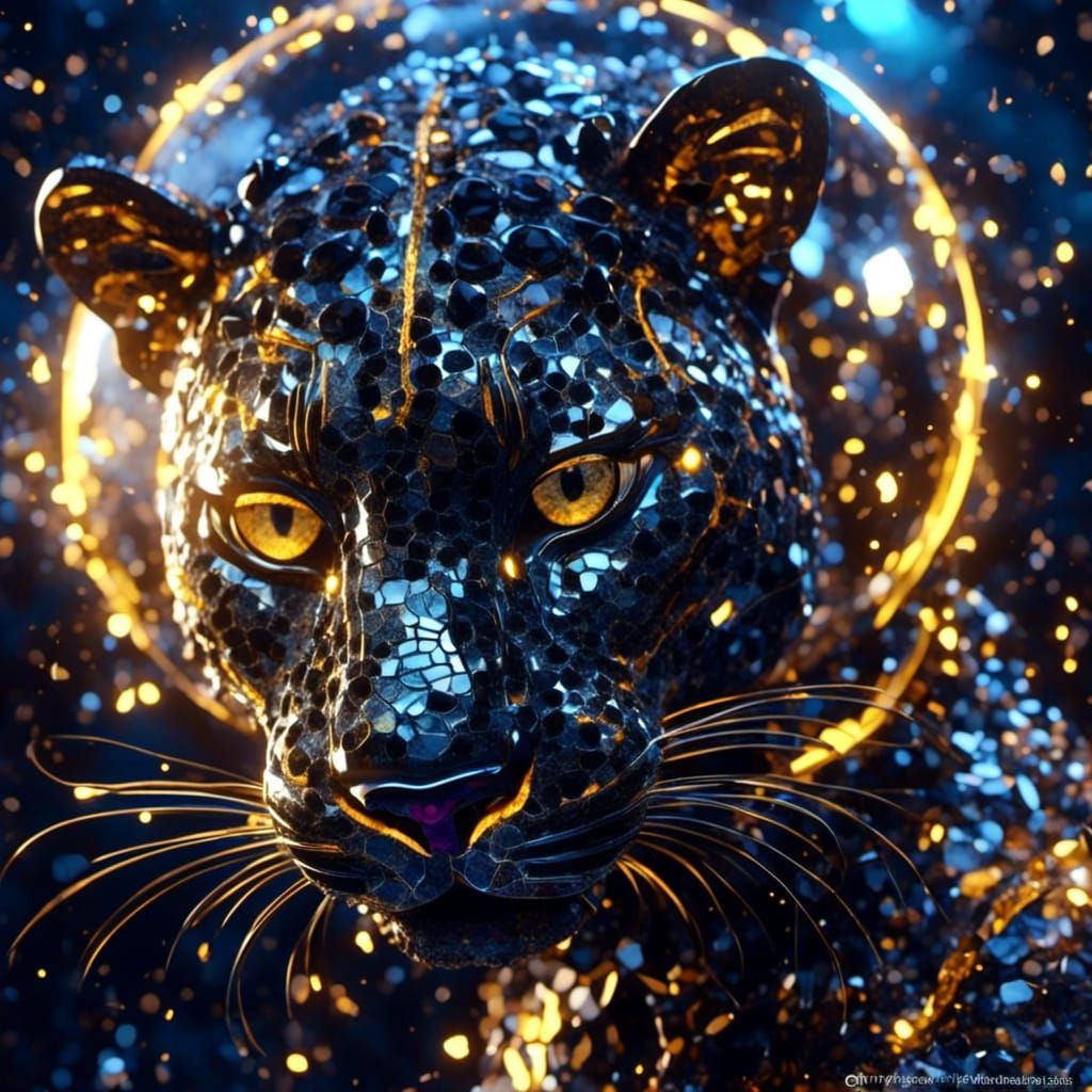 Bioluminescent Jaguar Inside Cracked Glass Orb