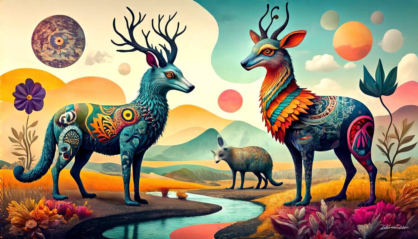 Surreal Animals in a Vibrant Landscape