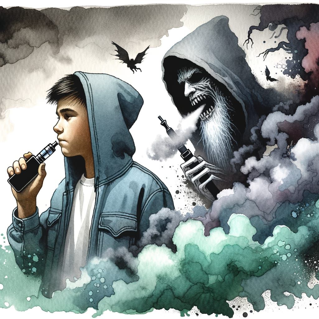 Watercolor Smoke Demon Threatens Teen Vaper