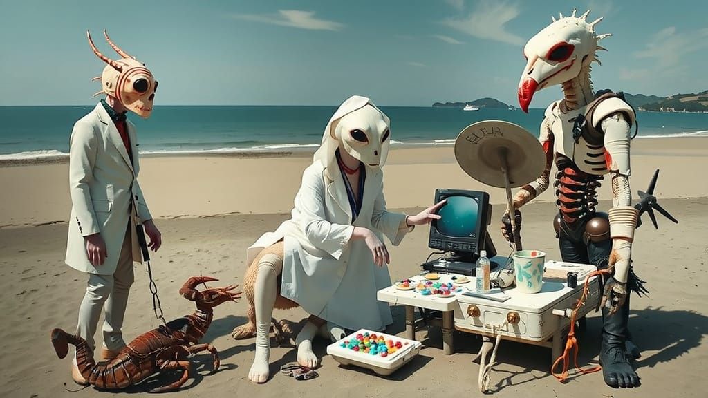 Albino Surgeons on Dr. Moreau's Island: Surreal Scene