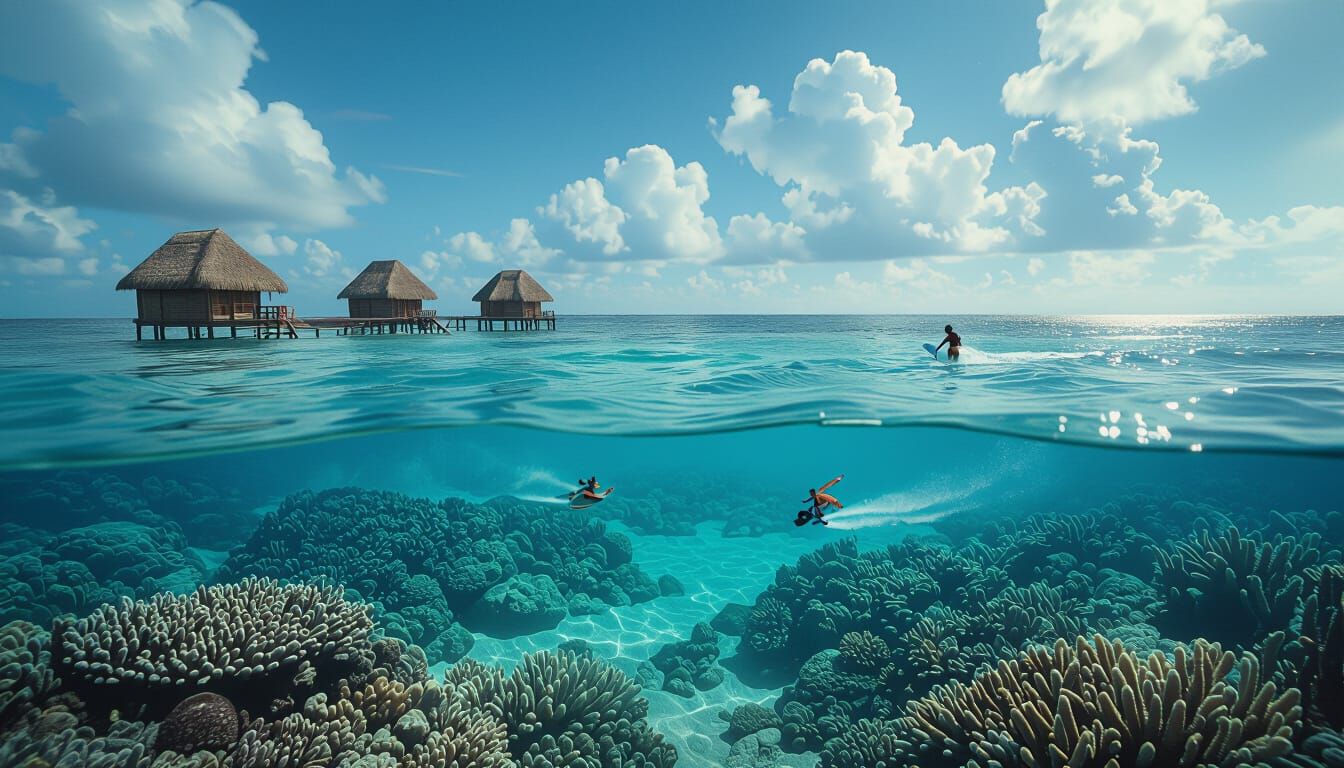 Surreal Tropical Ocean Scene Under Vibrant Sky