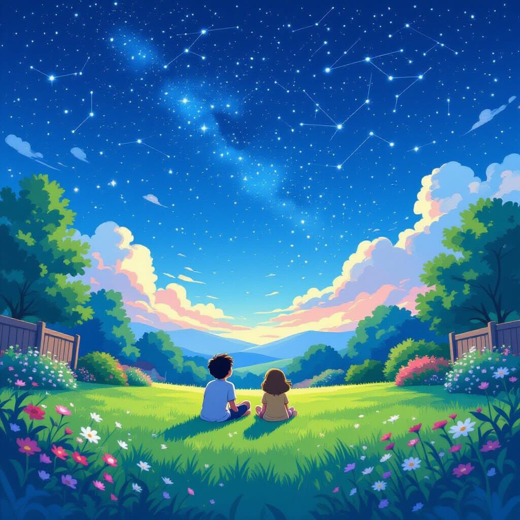 Dreamy Starry Night Sky in Animated Style
