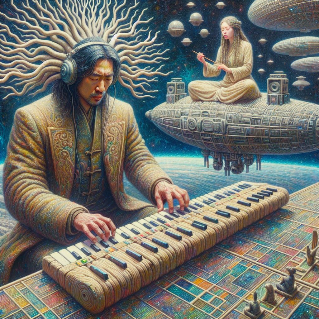 Surreal Composition in Glass Forest with Robotic Keyboard