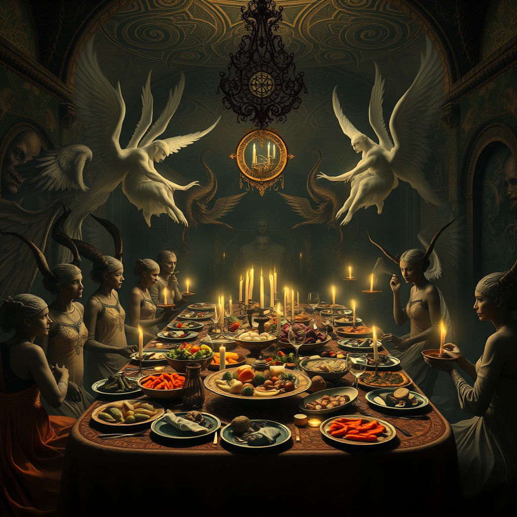 Mystical Dinner Party in Blake and Bosch Style