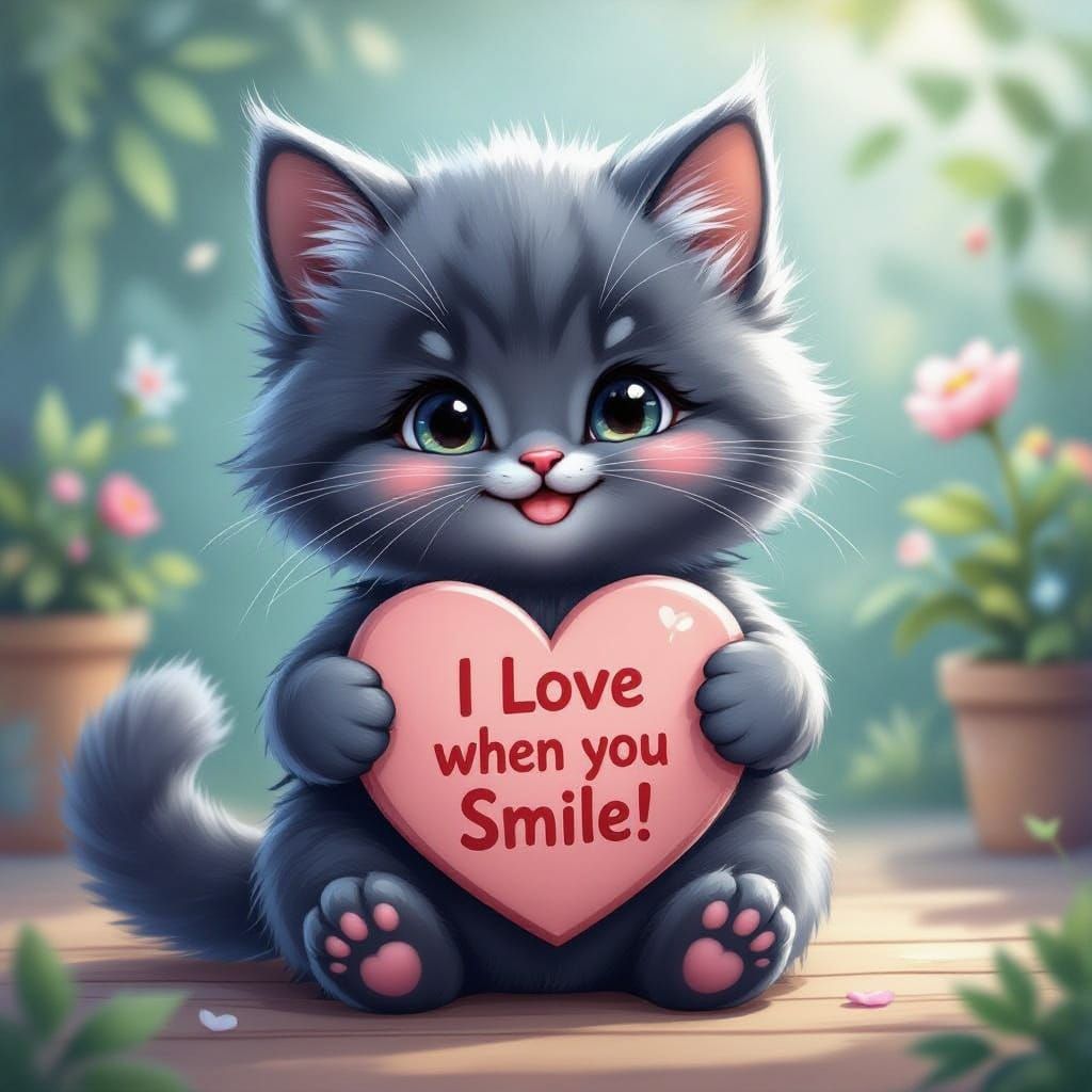 Adorable Chibi Cat Holding 'I Love You' Heart Sign