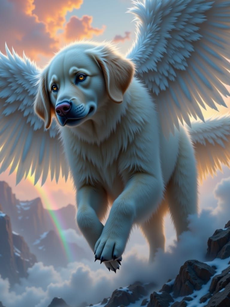 Golden Retriever Soars Over Rainbow Bridge in Digital Matte ...