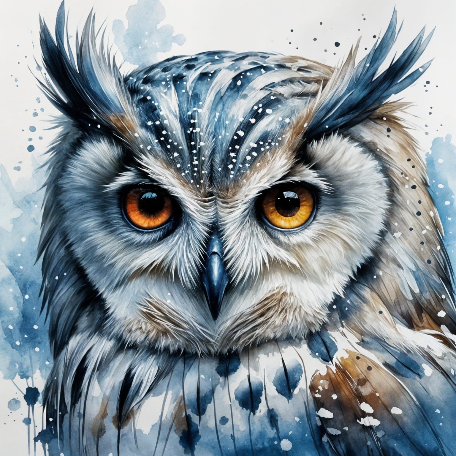 Mother Owl and Owlets in Snowy Landscape