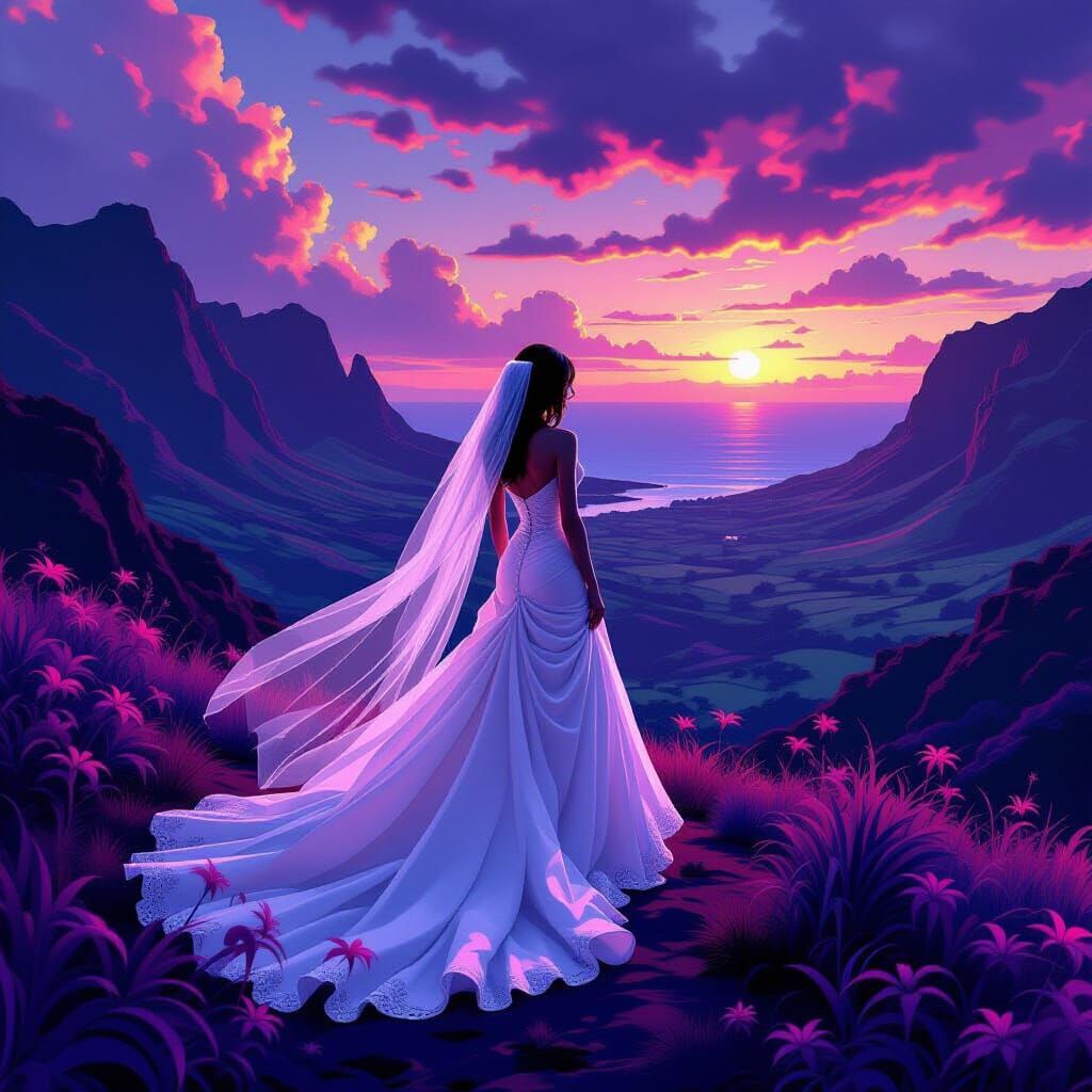Hawaiian Bride in Dark Fantasy Concept Art Style