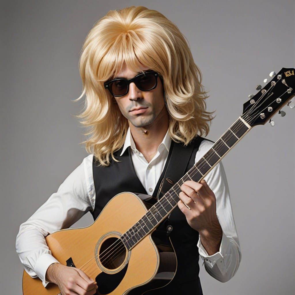 Guitar with Blond Wig: A Whimsical Portrait
