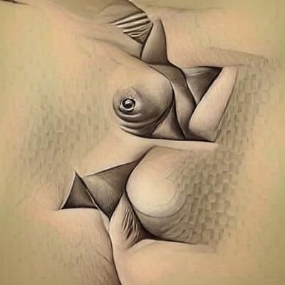 Surreal Nude Figure in Escher Style
