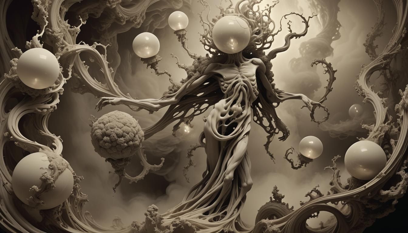 Surreal Humanoid Figure in Sepia Tones