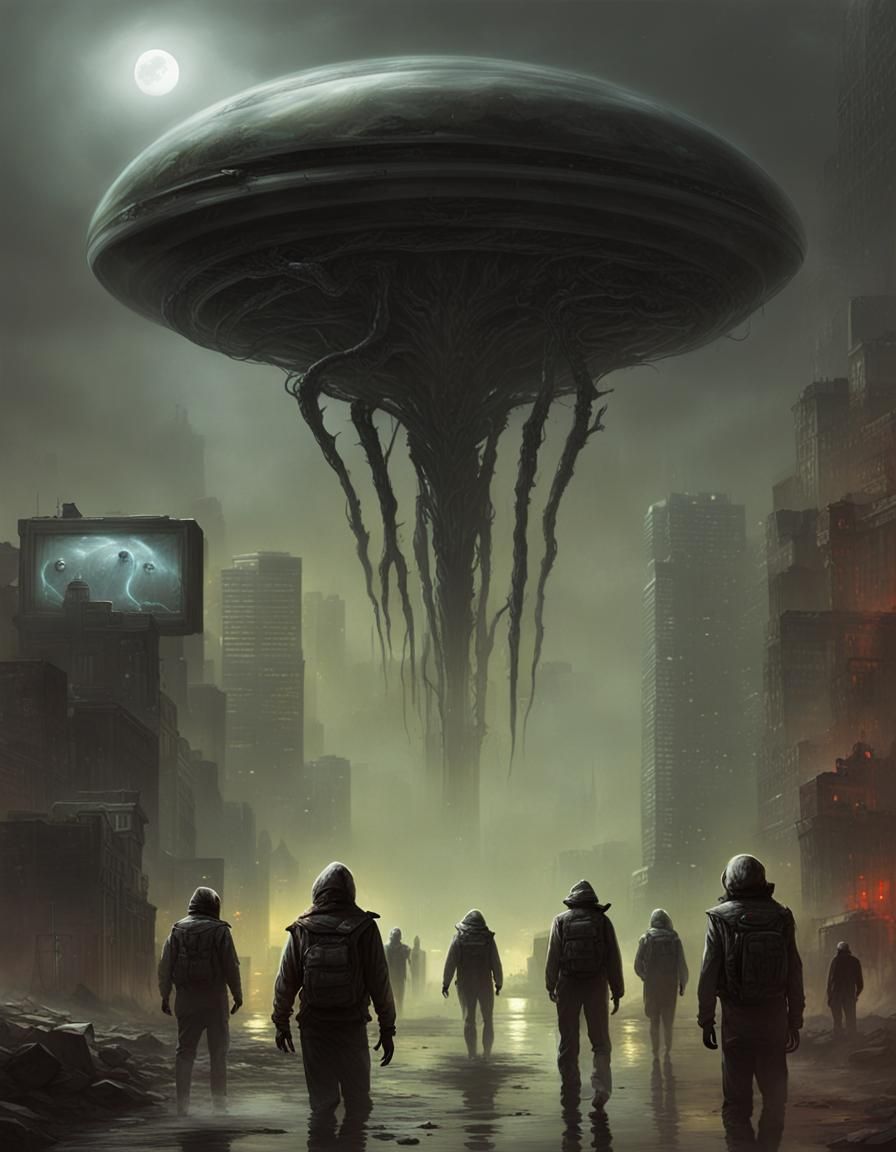 Sinister Alien Invasion in Dark Fantasy Style