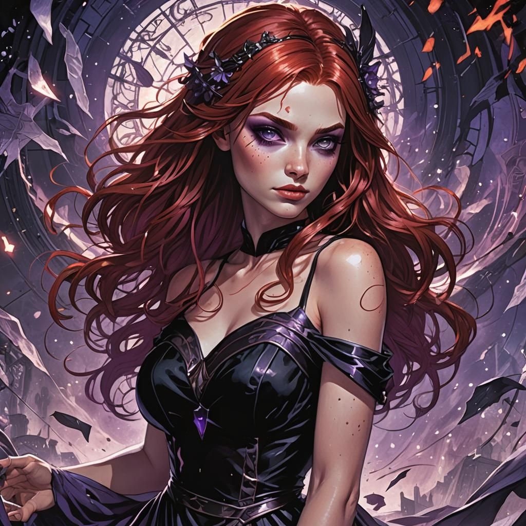 Aella Fae Wielding Chaos Magic in Comic Book Style