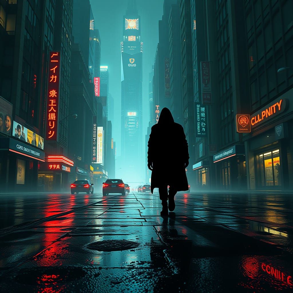 Dystopian Cityscape Under Quantum Shadows