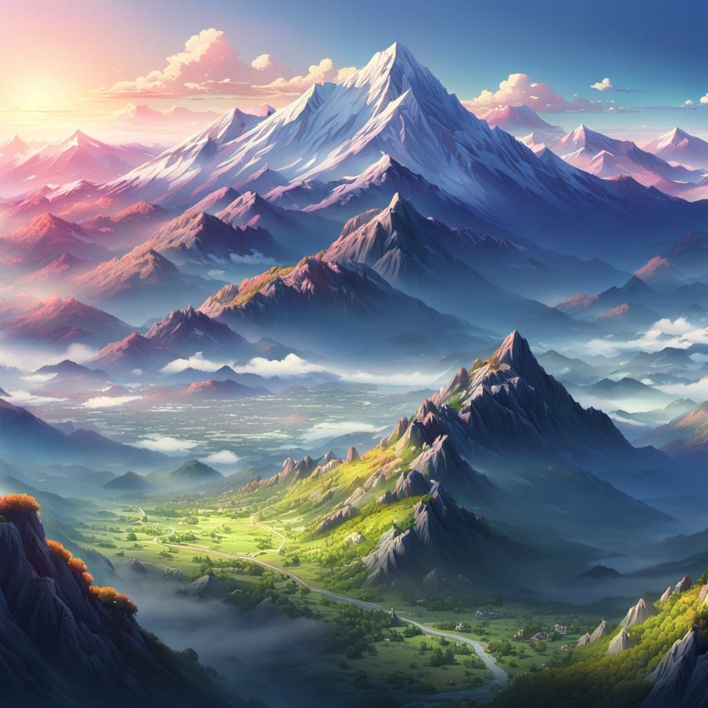 Breathtaking Anime Landscape with Misty Valleys