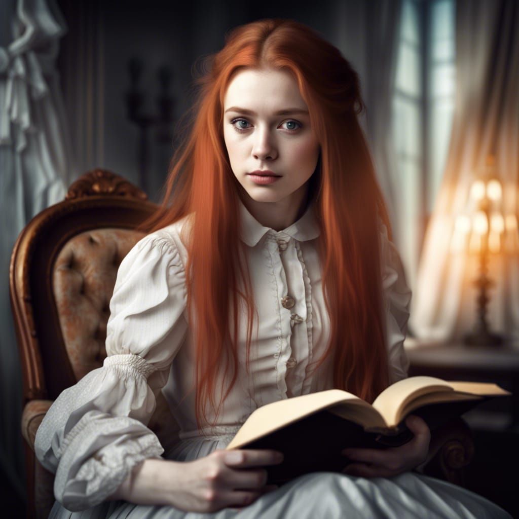 Victorian Girl Reading, Hyperrealistic Concept Art