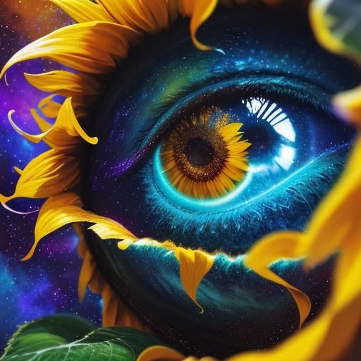 Sunflower with Galaxy Inside: Hyperrealistic Concept Art