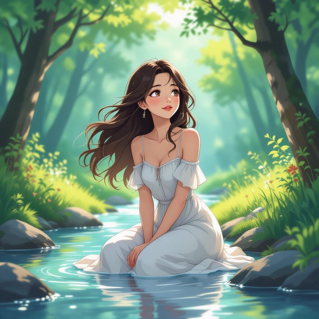 Shojo Manga Woman in Forest Glade