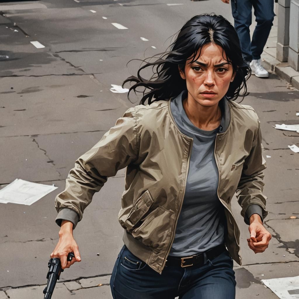 Woman on the Run: Black Hair, Torn Clothes