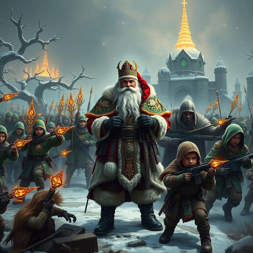 Regal Santa Claus Leads Elven Army Against Rebellious Toy-Wi...