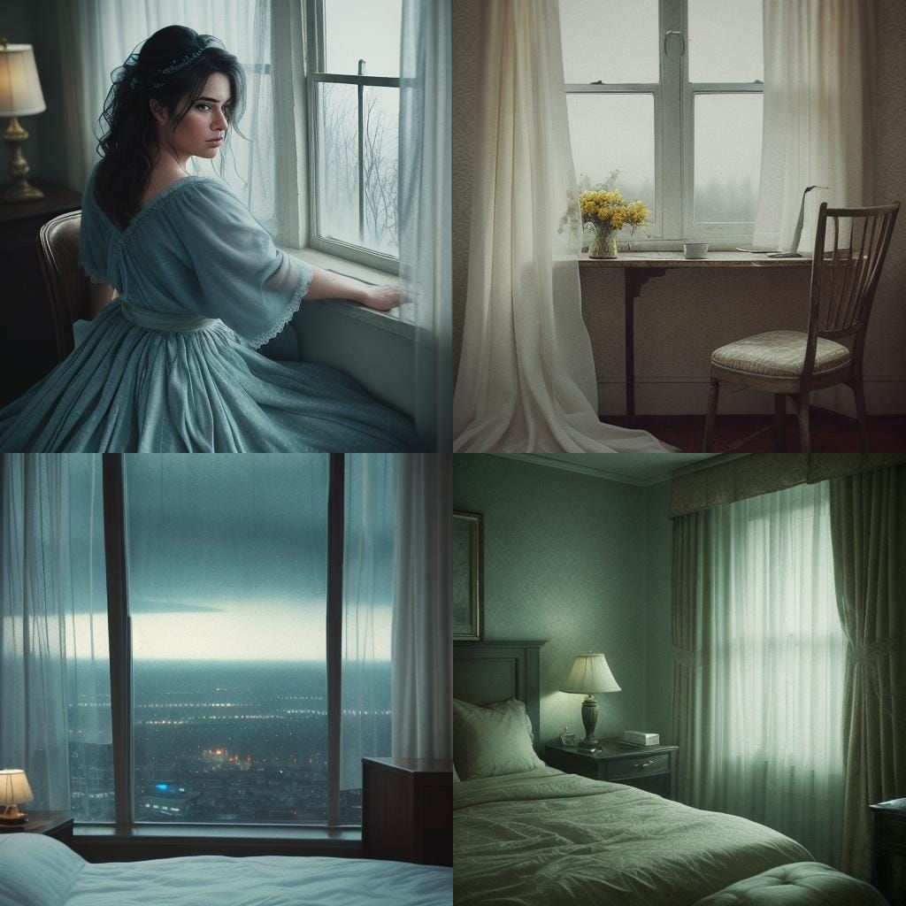 Dramatic Hotel Room Scene at Night in Film Style